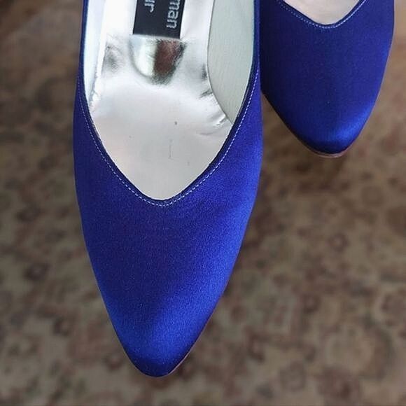 Vtg 80s Stuart Weitzman for Mr. Seymour blue sateen pumps - Picture 8 of 16